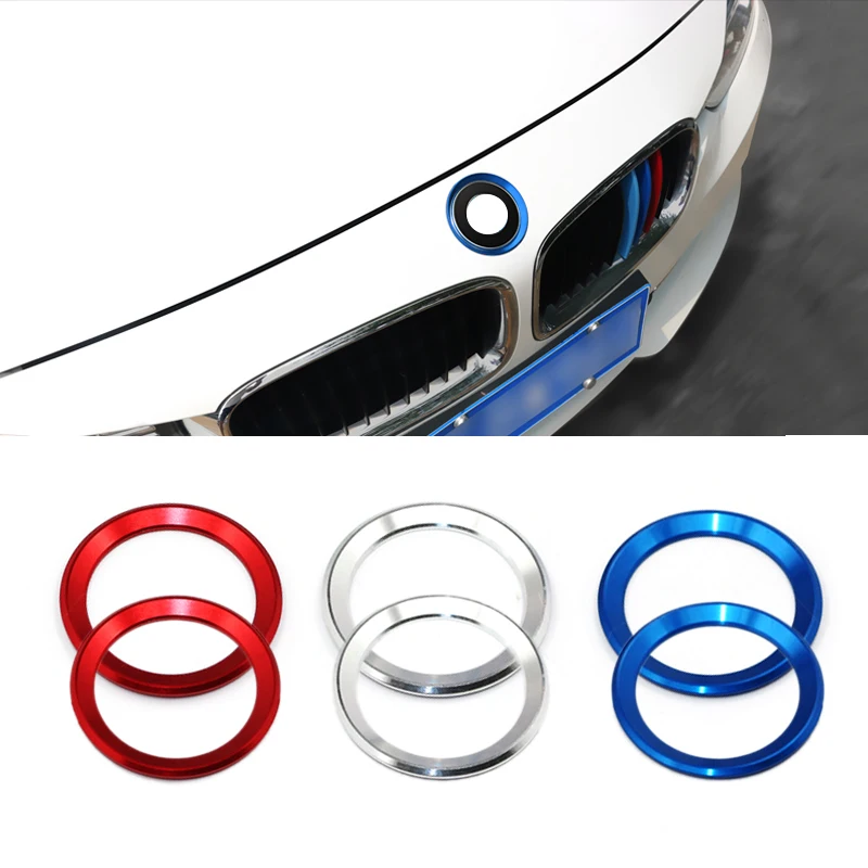 

For BMW 3 4 Serise M3 M4 F30 F31 F32 F34 F82 Aluminum Alloy 2pcs Front Head & Rear Logo Circle Ring Chrome Cover Trim