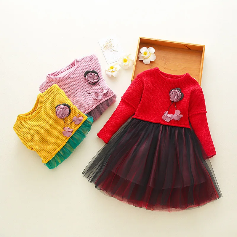

BibiCola Girls Dress 2018 Spring Autumn Lace Flower Princess Party Costume Toddler Fashion Long Sleeve High Quality Tutu Dresses