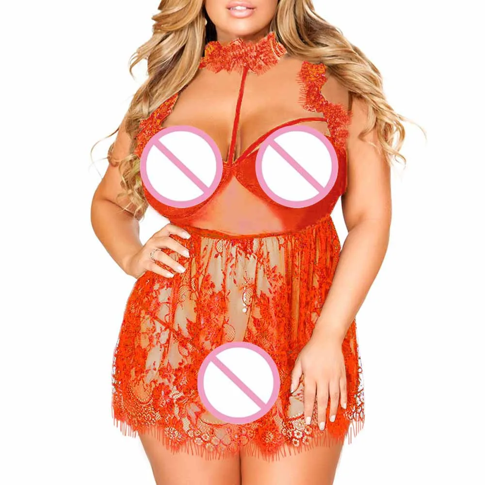 Summer Sexy Sleepwear Women Plus Size Eyelash Lace Ruffled Lace Mesh High Neck Babydoll Sexy Lingerie Sexy 2019 New Underwear Summer Sexy Sleepwear Women Plus Size Eyelash Lace Ruffled Lace Mesh High Neck Babydoll Sexy Lingerie Sexy 2019 New Underwear