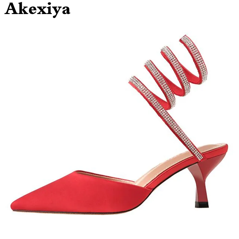 

Akexiya Women Sandals 2018 Sping Summer Peep Toe 7 cm High Heels Hollow Gladiator Sandalias Rhinestone Crystal Shoes Woman