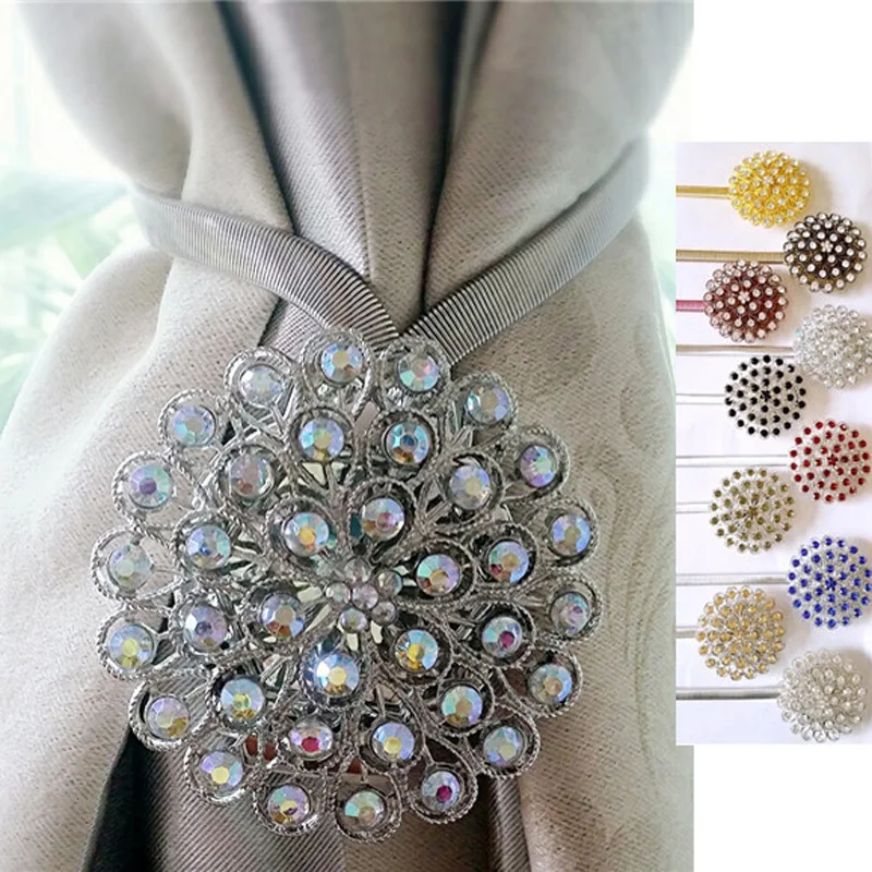 

1pc Rhinestone Decorative Window Screening Tieback Retractable Metal Curtains holder Flower Magnetic Curtain Accessories 35