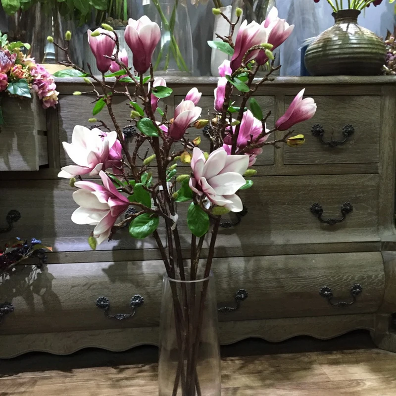3pcs Purple Magnolia Denudata 93cm Length Artificial Flower Magnolias