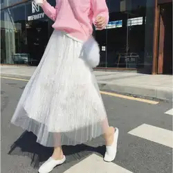 2019 Новое поступление кисточка Сращивание сетки Faldas Largas Elegantes Бисероплетение плиссированная юбка фея женщина длинная юбка Бесплатная