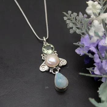 

Choose You Style Natural Larimar Topazz Chain Necklace 925 Sterling Silver Women Jewelry 18 Inch TF421-425