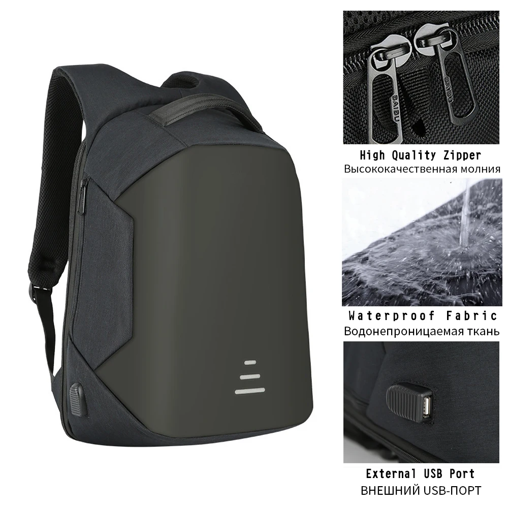  MARKROYAL Anti-theft Men Backpack For 15.6 Inch Laptop External USB School Rucksack Bag Large Capac