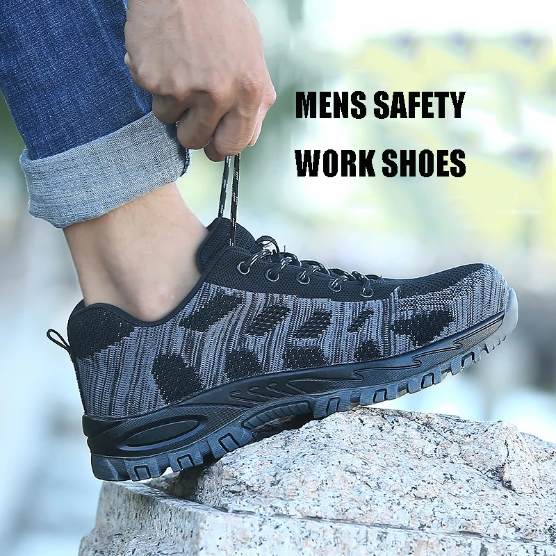 

Men's Breathable Mesh Shoes Steel Toe Outdoor Safety Shoes Men Industrial & Construction Puncture Proof Work Shoes Grey/Red