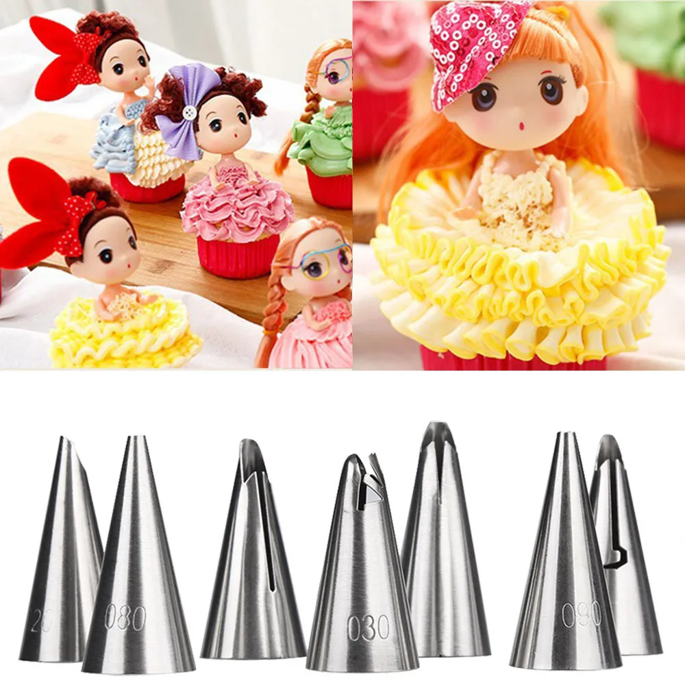 

7x Icing Nozzles Baking Cake Cookie Tips Cupcake Piping Creative Decorative Creative Cartoon Barbie doll Reusable durable Tool