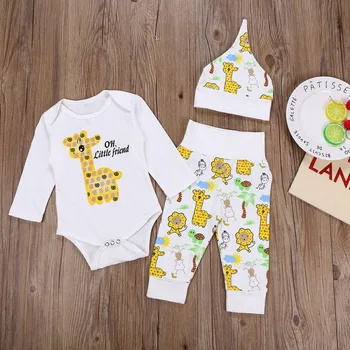 

Toddler Bodysuits Long Sleeve Pants Hat Cotton Cute 3pcs Outfits Deer Clothes Set Baby Boy Girls