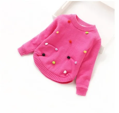 Новые осенне-зимние детские свитера, модные толстые теплые свитера для девочек, детские вязаные пуловеры, RT131 - Цвет: winter rose red