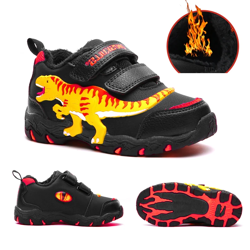 Dinoskulls/кроссовки для мальчиков с 3D динозавром; бархатная детская зимняя обувь; портов; кроссовки для бега; детская зимняя теннисная обувь для маленьких мальчиков