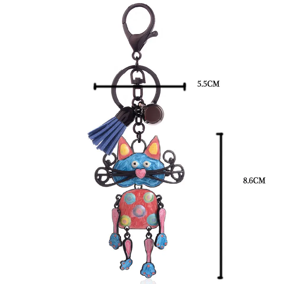 Эмаль Кот брелок для ключей из сплава животных брелок автомобильный ювелирный держатель ключей аксессуары кожаный брелок с кисточкой подарок для мужчин и женщин