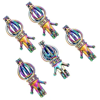 

10 PCS Crown Shape Rainbow Colorful Pearl Oysters Bead Cage for Jewelry Making/Essential Oil Scent Diffuser Locket Pendants