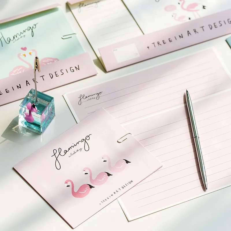 

1 Set=6 Papers +3 Envelopes Cute Kawaii Flamingo Paper Letter Stationery Set Writing Greeting Birthday Message