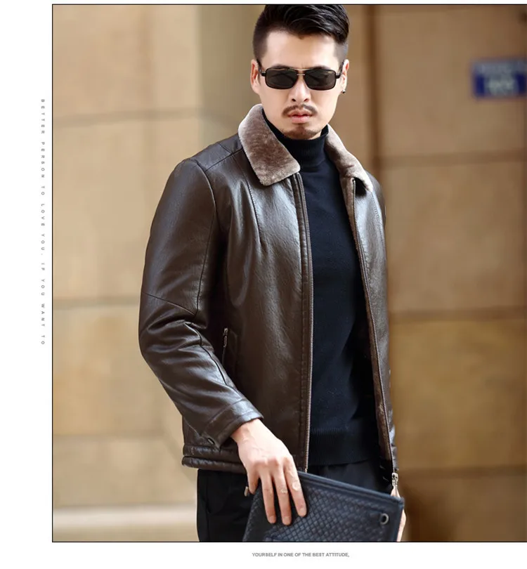 Men's Leather Jackets Men High Quality Winter Fleece PU Coats Classic Motorcycle Bike Jacket Male Warm Wide-Collared Outerwear - Цвет: Армейский зеленый