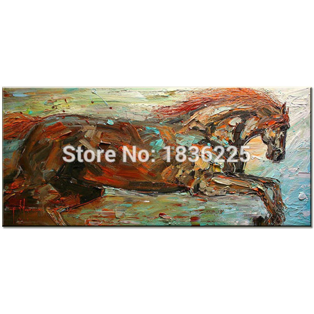 

Handmade High Quality Red Horse Oil Painting on Canvas Running Horses Knife Painting Animal Picture for Living Room Decor