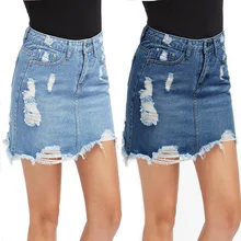 Women Blue Ripped Casual Mini Denim Skirt 2018 Summer New Bodycon Women Skirt Basic Pocket Jeans Skirt Mid Waist Skirt lace insert ripped denim skirt