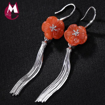 

Natural stone Plum blossom Tassel 100% Real Pure 925 Sterling Silver Drop wedding Earring Jewelry pendientes mujer moda 2019 E11