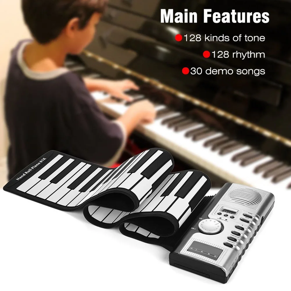 

Toys Roll-Up Piano USB MIDI Electronic Keyboard Musical Instrument Gift Music Children 61 Keys Recording