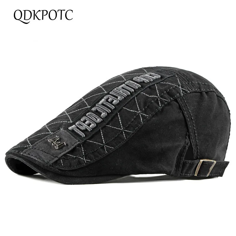 

QDKPOTC 2019 Spring Summer Cotton Berets Fashion England Retro Hat Leisure Travel Truck Driver Cap Adjustable Duck Tongue Hats