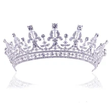 Plata boda de lujo Vintage accesorio cristalino del pelo del Prom Queen Tiara nupcial de la corona del concurso Rhinestone velo de la joyería del pelo