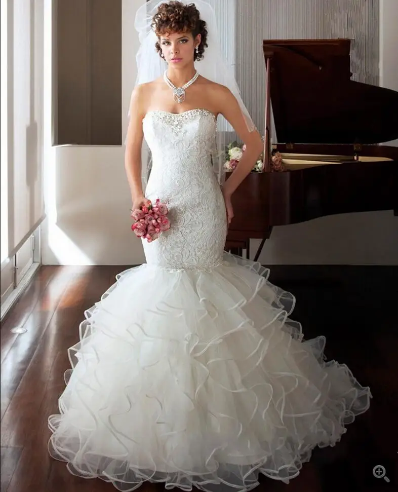 Jingliz Mermaid Wedding Dress Sweetheart Lace Beaded Ruffles White/Ivory Bridal Gowns