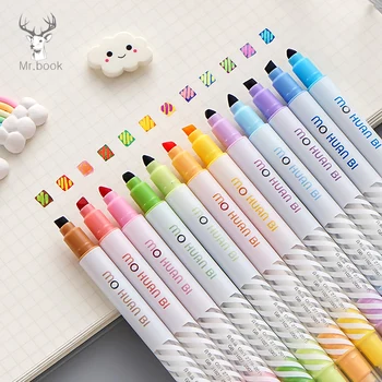 

12Pcs/set Color-changing Highlighter Double Headed Fluorescent Pen Japanese Candy Color Cute Art Drawing Mark Pen Stationery