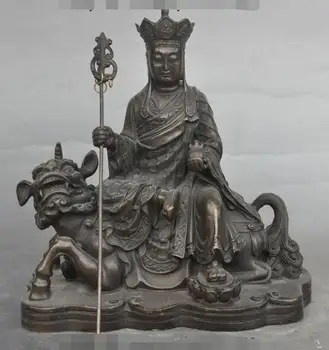 

S01205 7"Tibet Buddhism Bronze Jizo Xuanzang Monk Ksitigarbha Ride Beast unicorn Statue