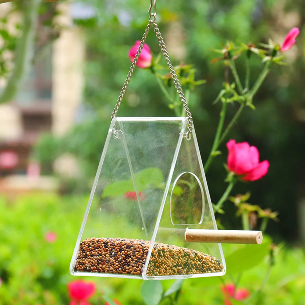 Bird Feeder Transparent Acrylic Adsorption Type House Shape Innovative Suction Cup Feeder