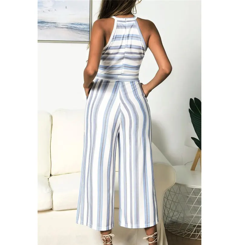 New Fashion Women Summer Sexy Sleeveless Multicolour Striped Jumpsuit Clubwear Wide Leg Pants Outfit Long Pants Jumpsuit #4A18 (24)