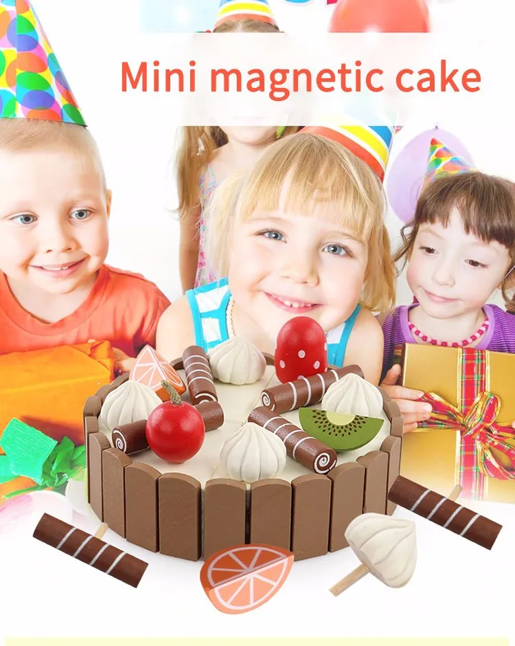 Мини Магнитная торт играть Пластик Еда набор детей подарок на день рождения торт с Резка Ножи Чай горшок и Чашки Игрушки для маленьких детей