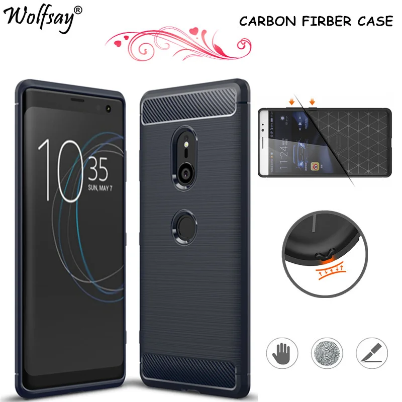 Чехол Wolfsay из углеродного волокна для Sony Xperia XZ3 противоскользящий Мягкий