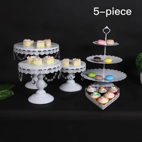 white 5pcs 1-18 шт. набор Белое золото кристалл жемчуг металлическая, для подставки для пирожных кексов сервировка десерта стойка держатель вечерние свадебные украшения стола для банкета - Цвет: white 5pcs