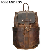 FOLGANDROS мужской рюкзак ручной работы из натуральной кожи на шнурке Рюкзак-ведро дизайнерская винтажная двойная сумка на плечо мужской рюкзак