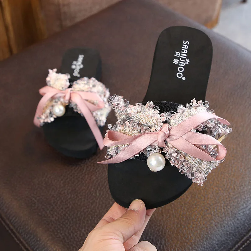 

Girls Shoes 2019 Summer Fashion Children Outdoor Beach Sandals Bow&Pearl Kids Girls Summer Slippers Baby Shoes Flip Flops 24-38