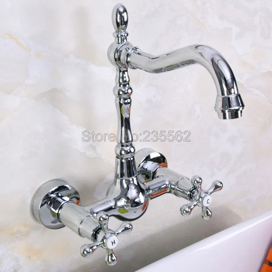 Polished Chrome Brass Wall Mount Bathroom Basin Sink 360° Rotatable Faucet Mixer Tap lnf969 | Обустройство дома