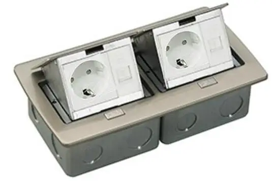 

2019 New Aluminum material silver floor mounted socket box with 2 *EU power + 2 *RJ45 POP UP SOCKET ,copper material available