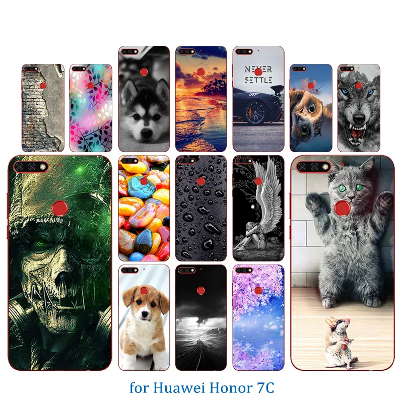 5 7 дюйма для Huawei Honor 7C Прозрачная силиконовая задняя крышка с цветным рисунком C