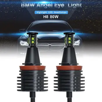 

1Pair 80W H8 Angel Eyes Car LED Halo Ring Marker Bulbs Light 12V 6500K White Auto Lamp for BMW E90 E92 E93