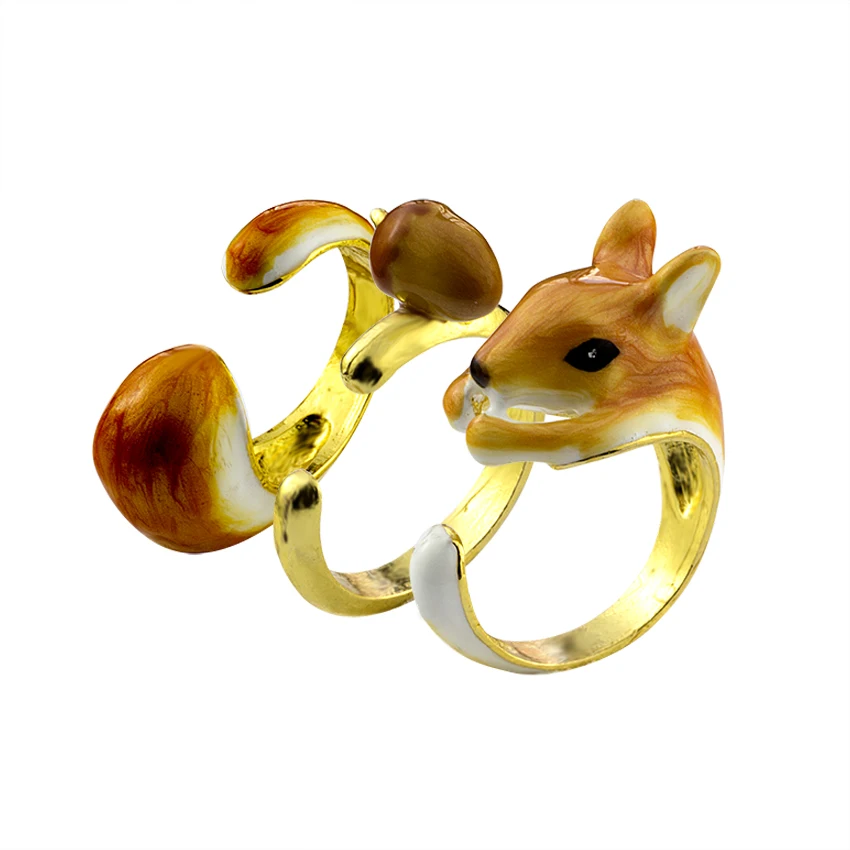 

Cute Three Piece Set Squirrel And Acorn Rings For Women Men Anel Bague Gold Color Animal Aneis Feminino Exclusive Enamel Jewelry