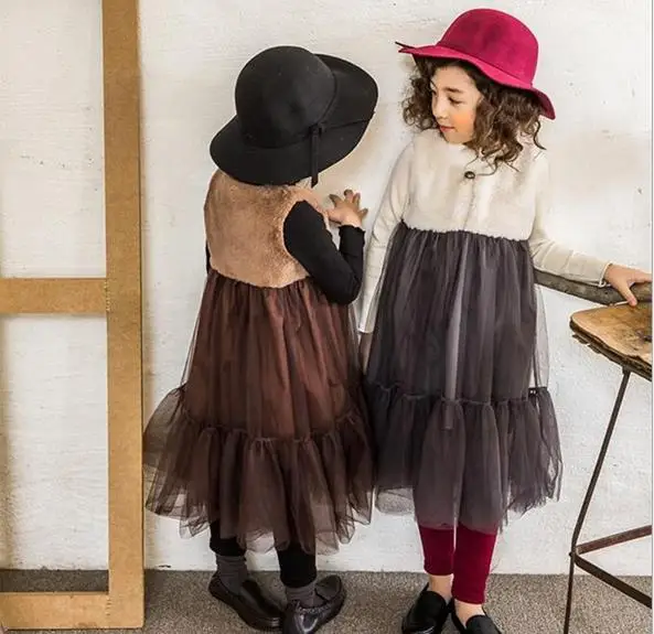 

2017 Girls winter fashion vest princess dress , kids dress , girls christmas dress , 5pcs/lot WW01