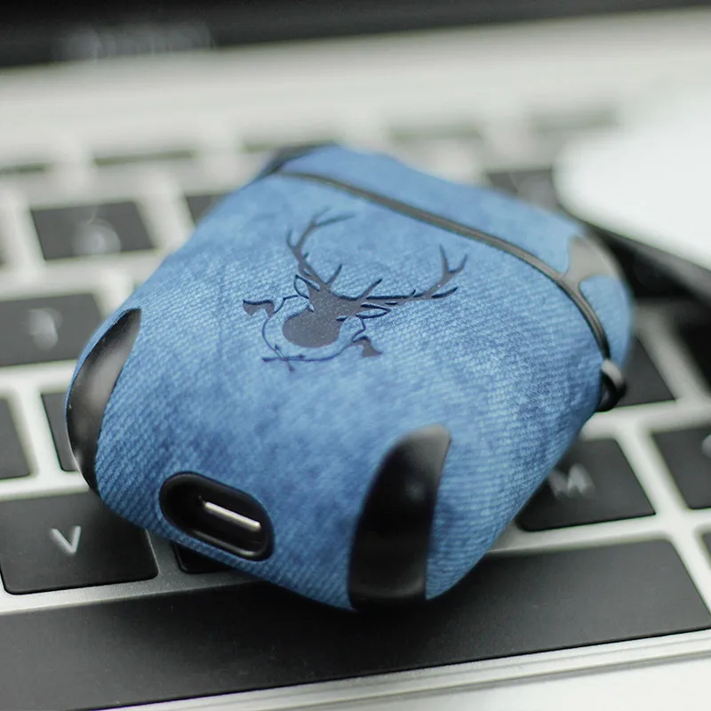 Чехол airpods 2 кожаный для Apple Bluetooth наушники 1 защитный чехол роскошный бизнес противоударный Анти-пыль силиконовая подкладка - Цвет: Тёмно-синий