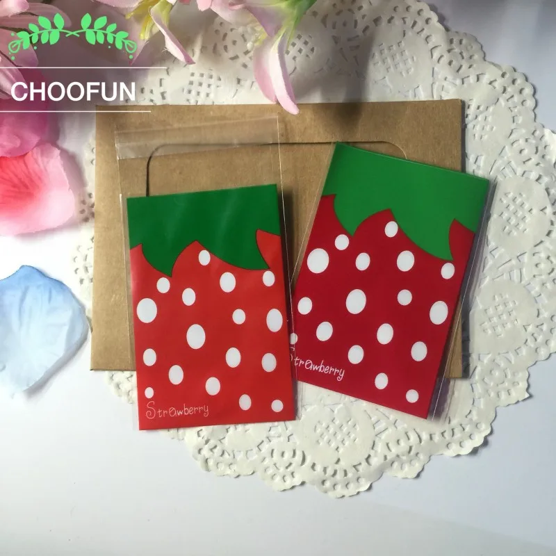 

100pcs/lot 7*10cm Red Strawberry Print OPP for Gift Package Plastic Bags Event Party Snacks Cookie and Candy Packaging Bag BZ047
