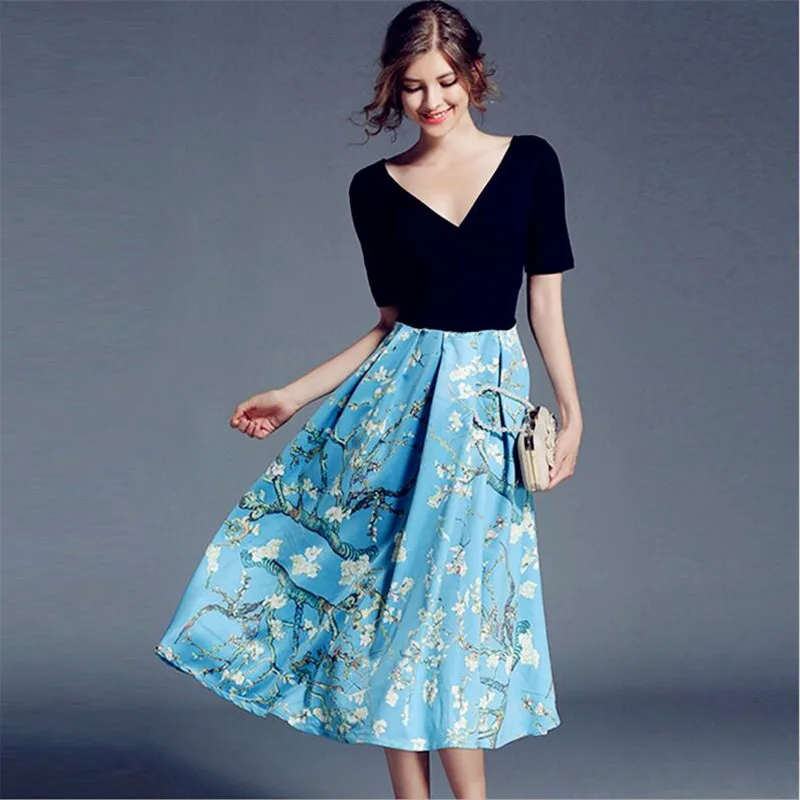 Casual Elegant Sky Blue Dress Patchwork Slim Office Lady Business Work ...