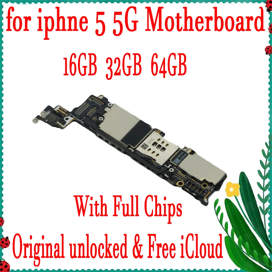 

100% Original unlocked for iphone 5 5G Motherboard with IOS System,for iphone 5 Logic board with Full Chips,16gb / 32gb / 64gb