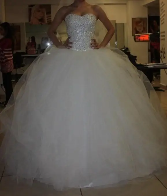 Princesa без бретелек Тюль спинки Vestidos De Noiva Роскошный Кристалл бисер бальное платье