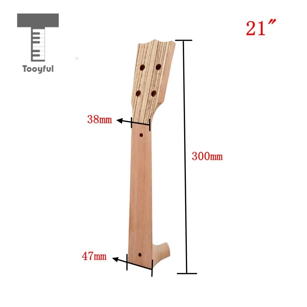 Tooyful Unfinished Zebrawood Ukulele 4 String Guitar Neck Headstock Musical Instrument Accessory