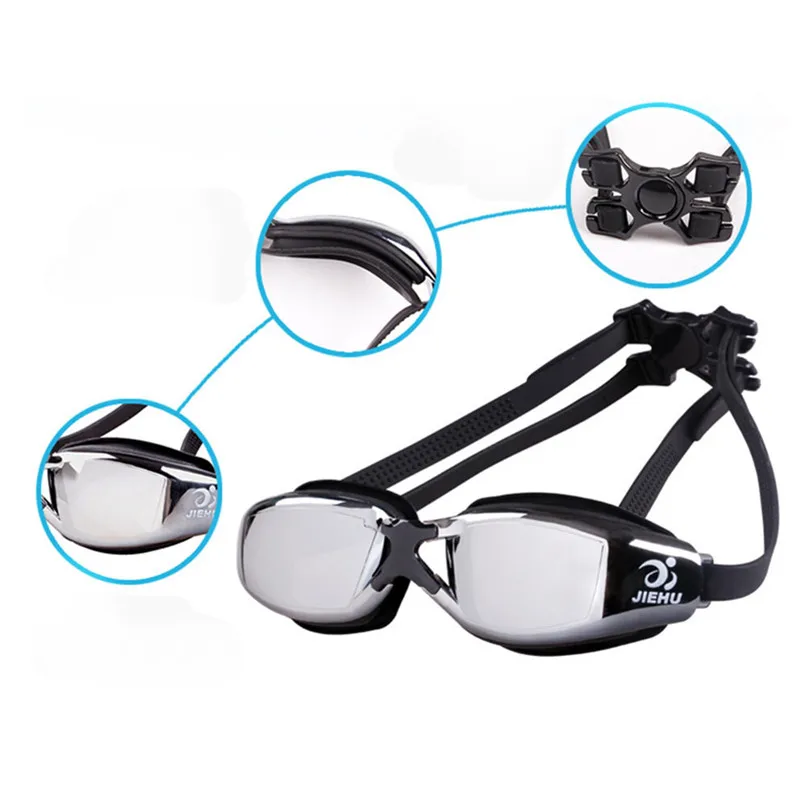 New Professional Swimming Goggles Anti-Fog UV Adjustable Plating Men Women Waterproof Silicone glasses with Swimming cap #3J10#F (4)