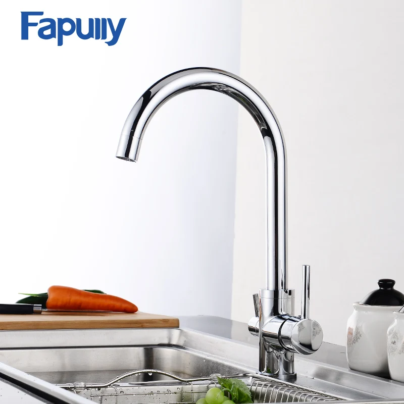 

Fapully Solid Brass Chrome Water Purifier Kitchen Faucet 3 Way Double Function Water Filter Mixer Tap Three Way Kitchen Tap