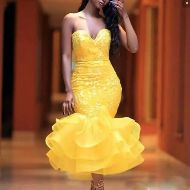 Bonjean Желтый Русалка из органзы Вечерние платья 2019 г. пикантные Vestidos De Festa