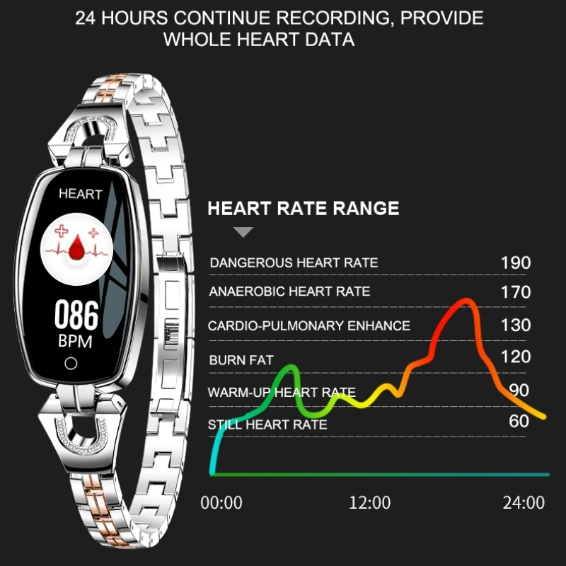 Women Bracelet Lady Fashion Smart Wristband Blood Pressure Heart Rate Monitor Fitness Tracker IP67 Smart Female watch Clock H8